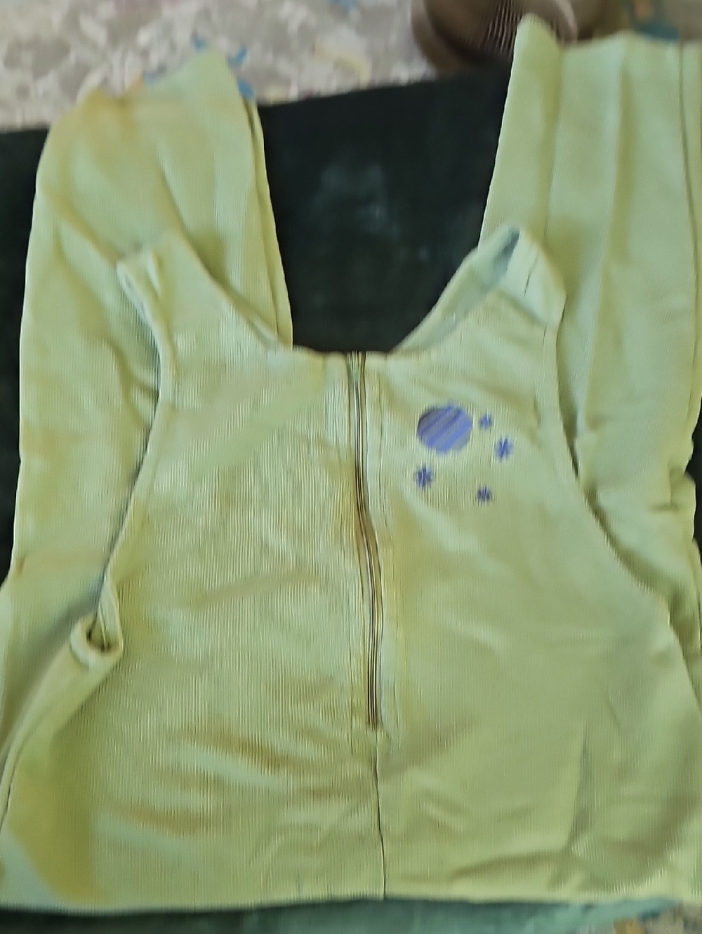 Light Green Zip-Up Overalls with Navy Detail